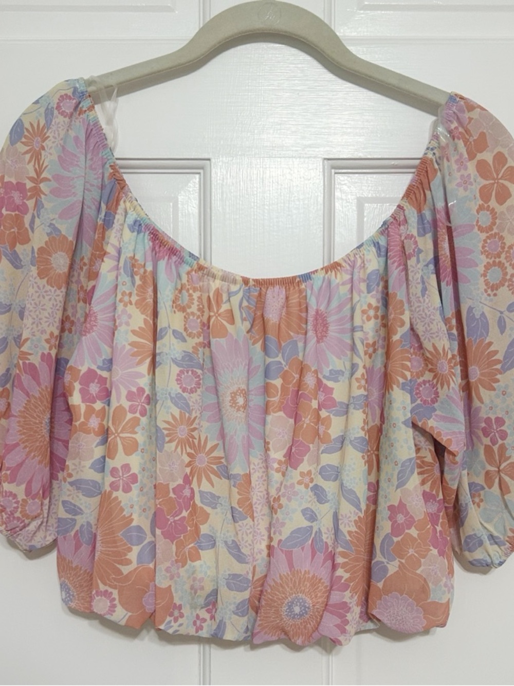 Peach Love California Pastel Floral Off-Shoulder Tunic